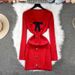 French Style Women's Deep V Neck Knit Dress Slim Fit Fashionable Bow Single Breasted Bodycon Skirt Export Clothing_ecoleips.com