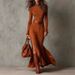 2025 In Stock High-Quality Suede New Autumn European And American Fashion Elegant Temperament Zipper Stand Collar Dress_ecoleips.com
