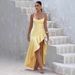 Women's Sexy Backless Halter High Slit Ruffled Sleeveless Maxi Dress – Glitter Party Evening Gown_ecoleips.com