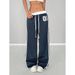 Women's Clothing Casual Pants For Women High Waist Drape Loose Straight Sports Sweatpants Striped Stitching Wide Leg Long Pants_ecoleips.com
