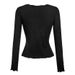 Retro Women's Long Sleeve Knit T-Shirt Black Hollow out Design Bow Hem Split Autumn Clothing for Ladies_ecoleips.com