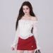 2025 Spring Autumn New Fashionable And Elegant Pure Desire Style Short Off-Shoulder Lace Chiffon Blouse Sexy Top_ecoleips.com