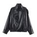 Women's Faux Leather Jacket – Stand Collar Long Sleeve Motorcycle Coat With Lychee Grain Texture (Black/Brown/Burgundy, XS-L)_ecoleips.com