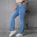 European And American Foreign Trade Cross-border Women's Jeans, Blue Washed Classic Stretch Slim Straight Denim Pants_ecoleips.com
