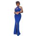 Women's Clothing K3360 Halter Neck Strapless Pearl Chain Decorated Open Back Slit Dress_ecoleips.com