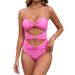 Women's Clothing New Swimsuit Solid Color Splicing Hot Style Metal Button Swimsuit Beaded One Piece Swimsuit For Women_ecoleips.com