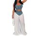 AL357 Women's Camisole V Neck Zipper Vest Patchwork Wide Leg Trousers Set European American Style Denim Pleated Cross Border_ecoleips.com
