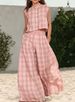 Women's Sleeveless Plaid Wide Leg Pants Set European American Style Summer Casual Fashion Two Piece Trendy Cross Border_ecoleips.com
