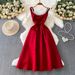 Elegant Long Dress For Evening Parties Square Neckline Fitted Waist Full Skirt_ecoleips.com