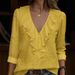 Women's V-Neck Embroidered Blouse – Elegant Flounce Sleeve Loose Fit Top With Vintage-Inspired Details (S-5XL, 6 Colors)_ecoleips.com