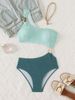 Women's Clothing One Shoulder One Piece Swimsuit Metal Ring Contrast Color Stitching Bikini Swimsuit Set_ecoleips.com