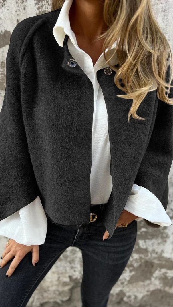 Women's Oversized Batwing Sleeve Short Coat - Soft & Warm Pure Color Cashmere-Like Fall Winter Outerwear (Multiple Colors & Sizes)_ecoleips.com