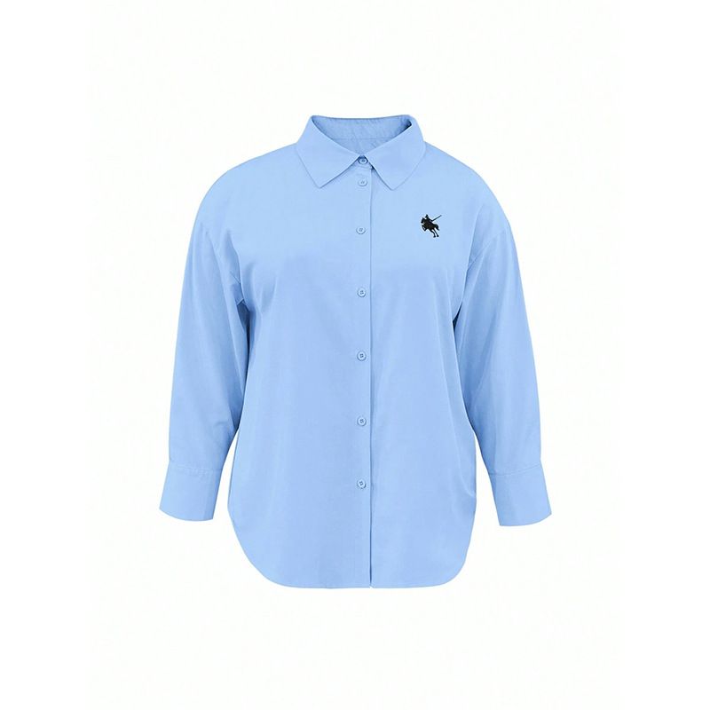 plus Size Women's Solid Color Blouse Long-Sleeve Shirt with Pony Embroidery Versatile Comfortable for Work And Casual_ecoleips.com