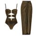 Women's Clothing Swimwear New Gold-Plated Round Buckle Decorative Bright Hollow-Out Swimsuit Suit_ecoleips.com
