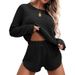 Summer Women's Long Sleeve Top And Shorts Set Casual Home Wear Sports Outfit_ecoleips.com
