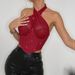Sexy See Through Patchwork Diamond Patterned Camisole Top With Mesh Tie Neck, Fishbone Underwire Bra For Cross Border Hot Girls_ecoleips.com