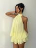 Women's Elegant Butter Yellow Chiffon Halter Tie Mini Dress Fashionable Summer Dress For Women_ecoleips.com