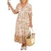 Summer Casual Commute Dress With Mid-Waist Floral Print And Five-Section Sleeves, Large Size, Loose Fit, Versatile_ecoleips.com