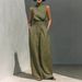 Women's Linen-Blend Sleeveless Top And Wide-Leg Pants Set, Comfortable Summer Lounge Two-Piece Outfit_ecoleips.com