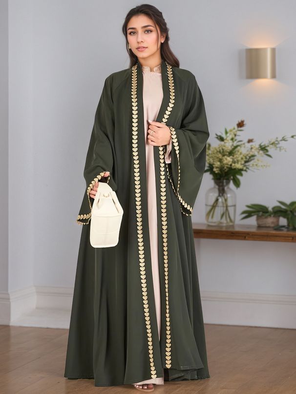 Verve New Style Muslim Fashion Robe Appliqué, Elegant Cardigan Long Dress With Raglan Sleeves And Pockets_ecoleips.com