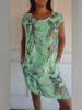 Women's Clothing Round Neck Loose Short Sleeve Printed Pocket Dress_ecoleips.com