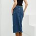 Women's Clothing Cotton Mid Length Denim Skirt With Slits_ecoleips.com