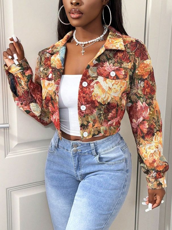 Artistic Cropped Jacket – Vintage Floral Embroidery, Lapel Collar & Distressed Detailing (Multiple Colors, S-Xl)_ecoleips.com