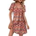 2025 Women's Casual Commuting Printed Round Neck Short Sleeved Pocket Dress_ecoleips.com