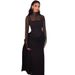 Women Elegant Sexy High Neck Sheer Mesh Paneled Long Dress New Arrival 2024 Fashion Casual Party Evening Cocktail Dress For Ladies_ecoleips.com