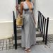 Women's Summer Vacation Striped Halter Maxi Dress Backless Fashionable Tie Neck Sexy Long Dress_ecoleips.com