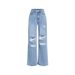 Hong Kong Style High-waisted Ripped Wide-leg Jeans For Women, Summer Thin Washed Loose Slimming Straight Floor-length_ecoleips.com