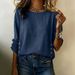 Women's Classic Solid Color Blouse Long Sleeve Elegant Ruffle Trim Versatile Top_ecoleips.com