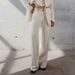 High-Waisted Wide-Leg Pants With Woven Cutout Detail - Minimalist Office Trousers For Women (Beige/Black)_ecoleips.com