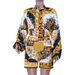 Women's printed long-sleeved blouse and shorts set two-piece_ecoleips.com