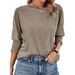 Cross-border Women's 2025 Fashion Top, 7/8 Sleeve T-shirt, European And American Round Neck Basic Business Lace_ecoleips.com