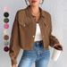 Women's Slim Fit Short Zipper Cardigan Corduroy Jacket Polo Collar Autumn Winter Europe America Style Lightweight Coats_ecoleips.com