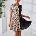 Women's Fashionable Patchwork Print Dress Clothing Tie Up Design Shirt Dress_ecoleips.com