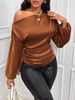 New Women's Satin Shirt Spring Summer Long Sleeve Asymmetric Neck Blouse Top_ecoleips.com