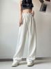 K Sports Pants With High Waist And Hanging Sensation, Floor Length Straight Leg Pants, Women's Casual Narrow Version Wide Leg Pants_ecoleips.com