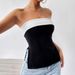 Women's Clothing Black And White Contrast Color Tube Top Elegant Temperament Commuting One Shoulder Tube Top_ecoleips.com