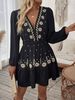 Women's Floral Embroidery V Neck Dress, Elegant Long Sleeve Dress For Spring, Ladies Clothes For Daily Wear_ecoleips.com