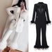 Women's clothing Internet celebrity style ostrich feather stitching suit two-piece suit temperament dress women's style trousers_ecoleips.com
