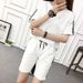 Three Stripes Short Sleeve Shorts Sports Loose Sweatshirt Student Running Casual Two-Piece Set For Women_ecoleips.com