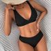 Verve New V-neck Solid Color Sexy Two-piece Swimsuit High Waist Bikini Small Ribbed Swimwear For Women_ecoleips.com