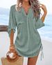 Women's Clothing Spring And Summer New V Neck Roll Sleeve Drawstring Pocket Holiday Skirt_ecoleips.com