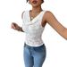 European And American Cross-border Ins 2026 Summer New Women's Sexy Lace V-neck Slim-fit Sleeveless Top_ecoleips.com