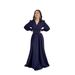 Muslim Dress Women Elegant V-Neck Long Sleeve Evening Dress For Women – Chic Solid Color Formal Gown With Flowy Silhouette_ecoleips.com