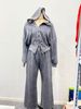 Women's Clothing Washed Distressed Sweater Suit Women's Long Sleeved Zipper Hooded Top Straight High Waist Casual Sweatpants_ecoleips.com