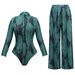 Women's UPF35+ Long Sleeve Sun Protection Swimsuit High Elastic Thickened Mesh Loose Long Pants Fitness One Piece Suit for Summer_ecoleips.com