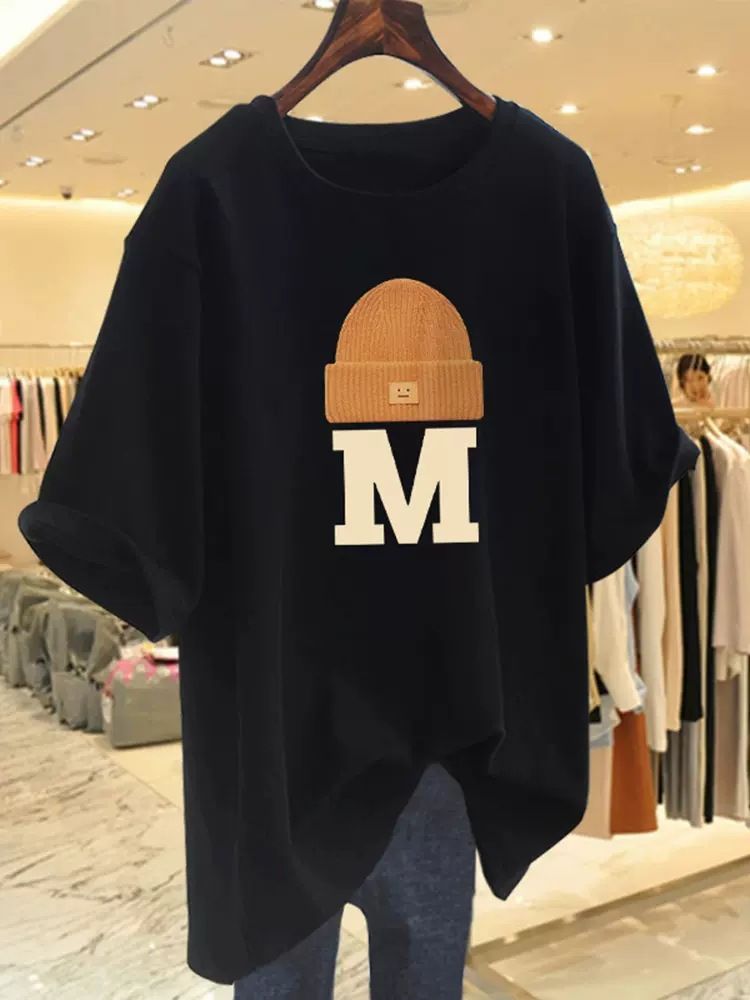 Women's White Oversized T-Shirt Short Sleeved Loose Fit Mid-Length Spring Summer Versatile Student Top Trendy on Instagram_ecoleips.com